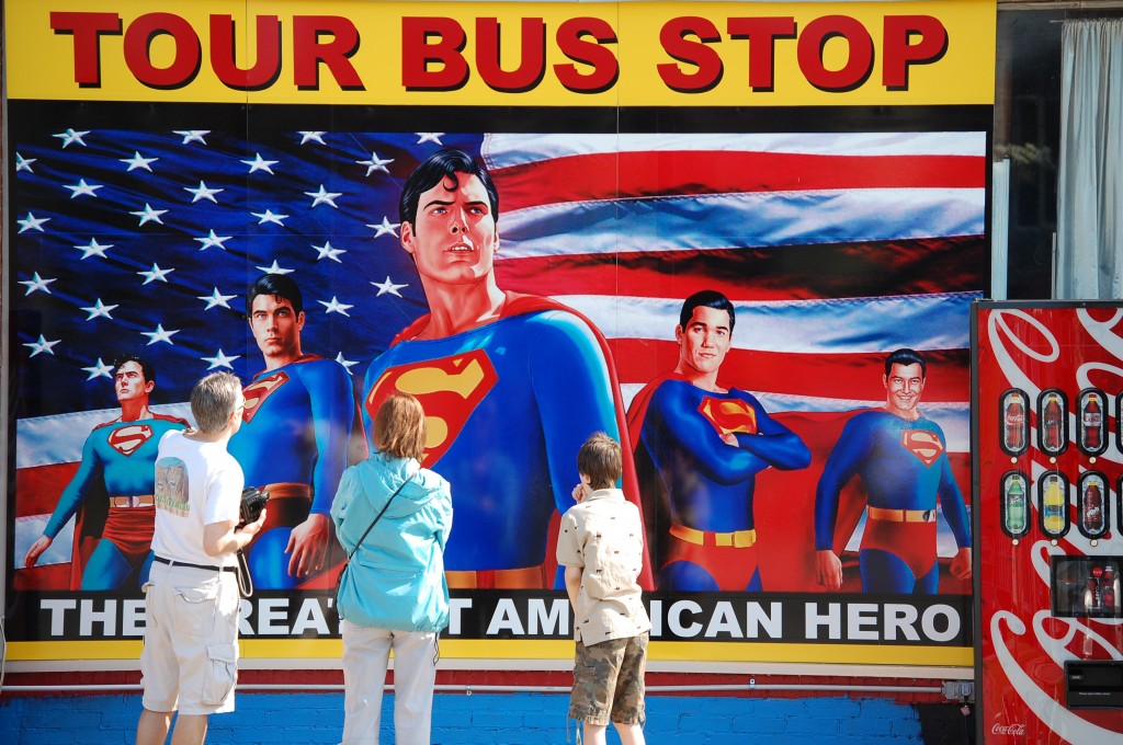 Giant Superman Mural with all of the Supermen