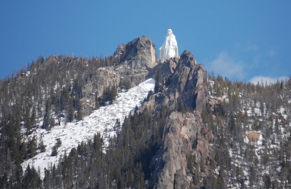 Our Lady of the Rockies statue as seen from the Butte Overlook