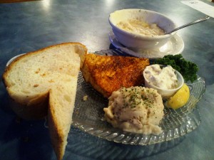 Mo's Halibut with their "world famous clam chowder"