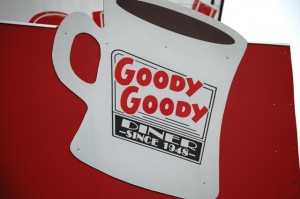 Giant Coffee Cup Sign at Goody Goody's