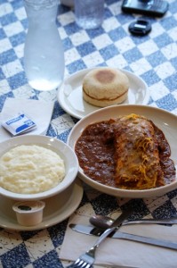 The works - Wilbur, English Muffin and Grits. Rib sticking breakfast or lunch