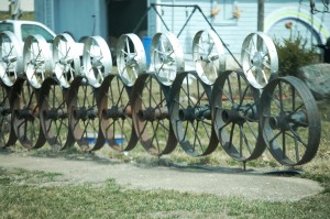 Wheel Fence at Bonnie's house in What Cheer