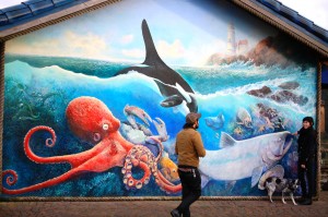 Giant Mural on outside of Mo's in Newport, Oregon