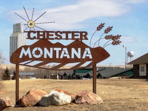 Chester, Montana welcome sign on West side of town