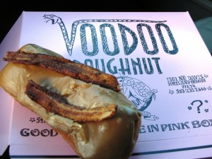 Bacon Maple Bar - Raised yeast doughnut with maple frosting and bacon on top! Out of this world yummiferous!