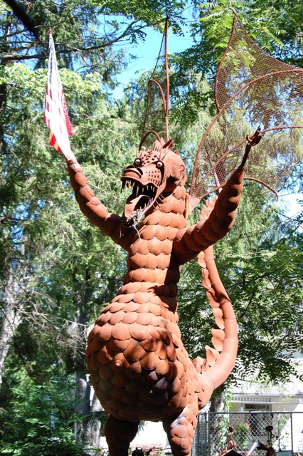 Giant 48 foot tall metal dragon at Jurustic Park