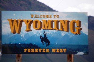 Welcome to Wyoming sign on US 30