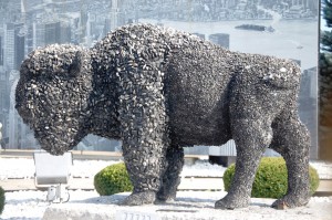 Large buffalo statue made out of stone at Garden Palace Hotel in Williamsville, NY