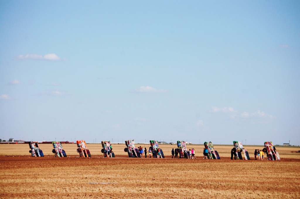 Cadillac Ranch as seen from Interstate 40 west of Amarillo, Texas