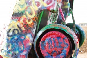 Spray painted wheel at Cadillac Ranch
