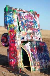 One of the colorful Caddies at Cadillac Ranch