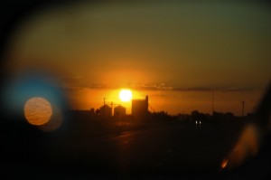 Sunset near Quanah, Texas (as seen through my side view mirror)