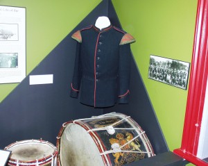 Relics in Oxford Rifle Museum - Militia Uniforms and drums from early 1800s - Woodstock Museum