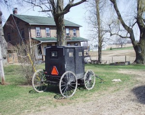 Amish cart in front of house in Oxford County, Ontario
