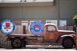 Old truck with old signs in Bellevue, Idaho