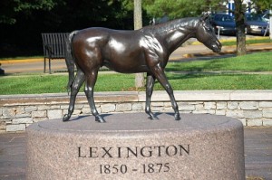 Monument of a 1800s race horse and sire named "Lexington" at Thoroughbred Park