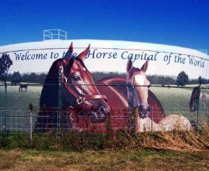 This is a large horse mural on a water tower off of I-75 north of Lexington