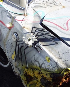 Close up of spider on Art Car at Melody Muffler in Walla Walla, Washington