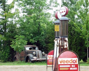 Old Car at old gas station in Oakdale, Ontario, Canada