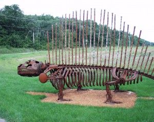 Scrap Metal Dinosaur - work done by Wally Keller - near Mt. Horeb, Wisconsin