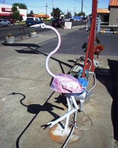 Scrap Metal Pink Flamingo at Melody Muffler in Walla Walla, Washington