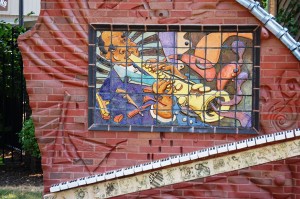 Interesting Jazz-themed mosaic sculpture in the small park next to the Fischer Theater