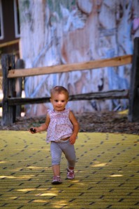 Granddaughter Lyla follows the Yellow Brick Road at Curtis Orchards