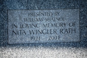 William Shatner presented a bench in memory of Nita Wingler Rath, a well known resident of Riverside