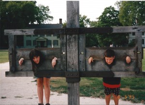 Chelsea and Solomon were acting up so we had them put in a pillory in Jamestown.