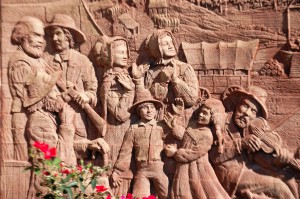 Pioneer Relief Sculpture at Council Bluffs Library