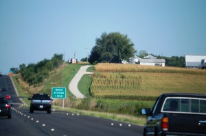 South on I-29 past cornfields and farmland of NW Missouri