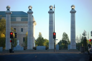 Lit Pillars at Courthouse in Columbia, MO