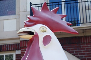 Giant Rooster greets you at Joe's Cafe entrance