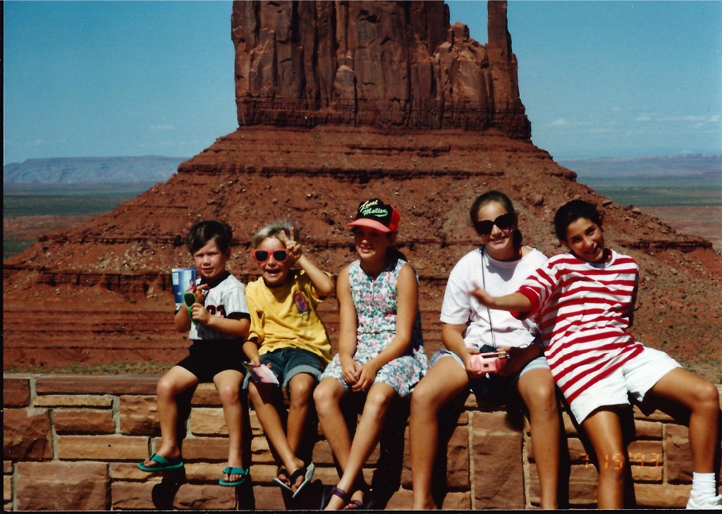 The kids in front of Mitten Butte in Monument Valley Navajo Tribal Park in July 1993