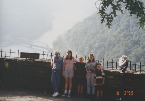 The kids at New River Gorge overlook in 1996