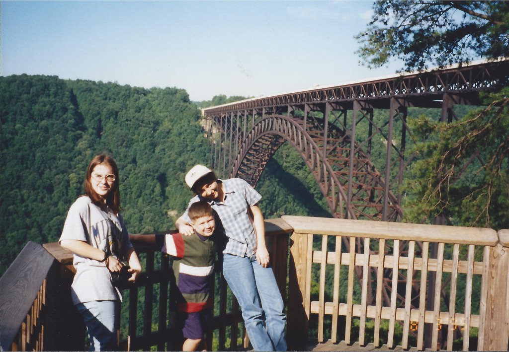 Some of the kids viewing the massive New River Gorge Bridge in August 1995