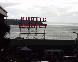 The famous Public Market sign in Seattle, Washington