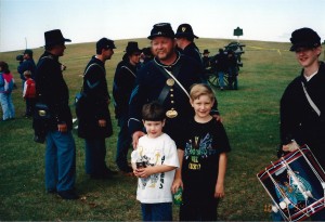 Seth and Solomon with Civil War reenactors in Perryville, KY October 1994