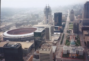 View of downtown St. Louis form the top of the Gateway Arch in Sept. 1997