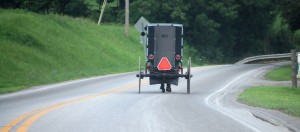 A lonely Amish buggy on the road in Charm, OH