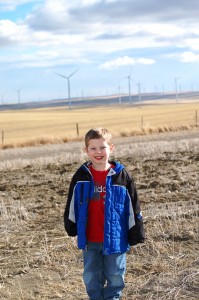Charlie at the giant wind farm near Shelby, Montana - Feb. 2012