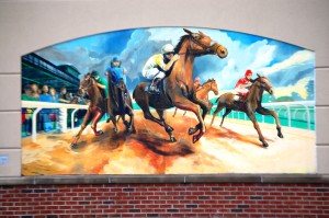 Horse Racing mural at Whittaker Bank Ballpark by Esteban Camacho Steffensen