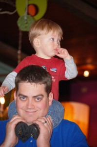 My youngest grandchild Benson with his Dad Aaron at Lynn's Paradise Cafe in Louisville, Dec 2012