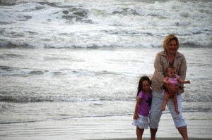 Joselyn and sister Lyla with Grandma Julianne on the beach of the Atlantic Ocean on Hilton Head Island, April 2013