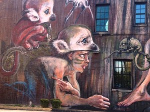 Closeup of the Little Monkeys by HERAKUT in Downtown Lexington