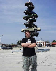Solomon and "Spindle" by Dustin Shuler, originally at Cermak Plaza in Berwyn, IL. Taken Sept 2007.