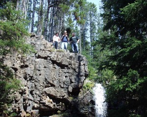 Climbing up to the top of Memorial Falls in Montana - Julianne, Aaron (son in law), Kade and Solomon - Sept 2007