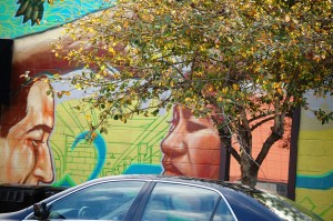 A detail of the Chappell Mural (and yes, I strategically took this so the tree would look like hair!)