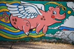 Flying Pig in Noah Church's mural in Louisville