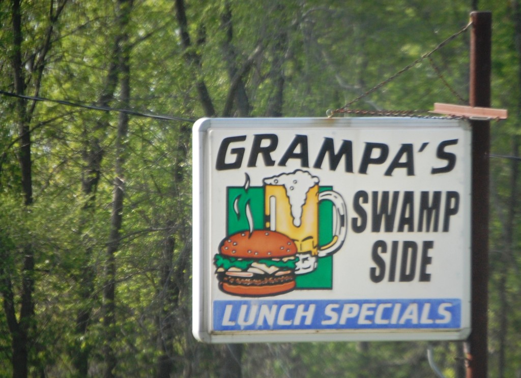 Grampa's Swamp Side Cafe...sounds yummy.  Seen in Endeavor, WI